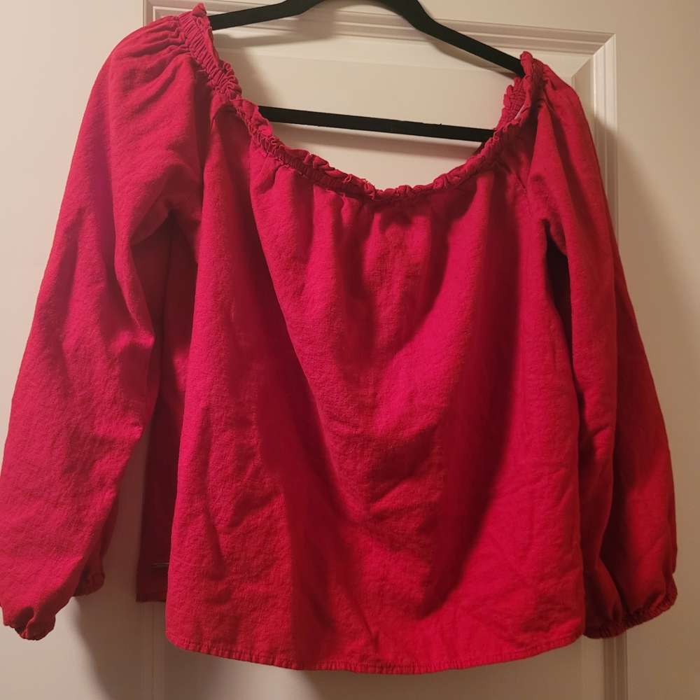 Guess Cherry Red Off The Shoulder Blouse - Picture 3 of 9